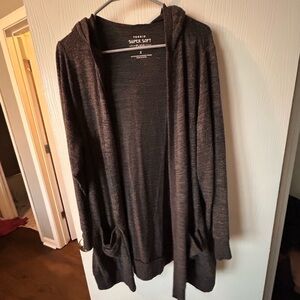 torrid Super Soft Open-Front Hooded Cardigan - Charcoal